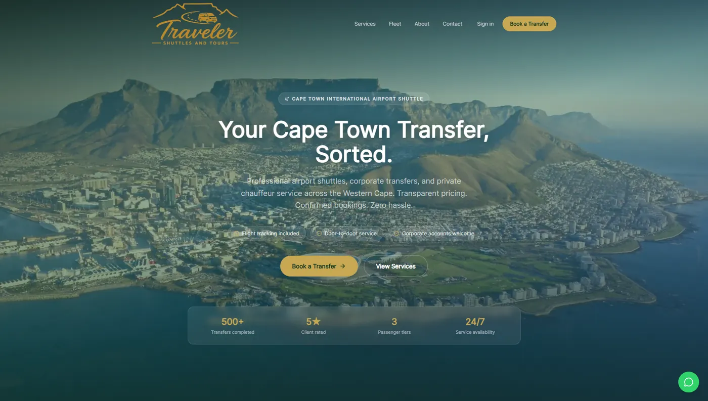 Traveler Shuttles website
